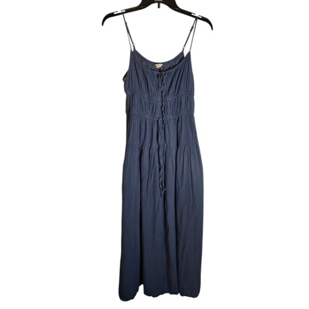 Pink Lily Blue Tiered Midi Dress Smocked Bodice Spaghetti Strap Boho Cottagecore - Picture 1 of 3